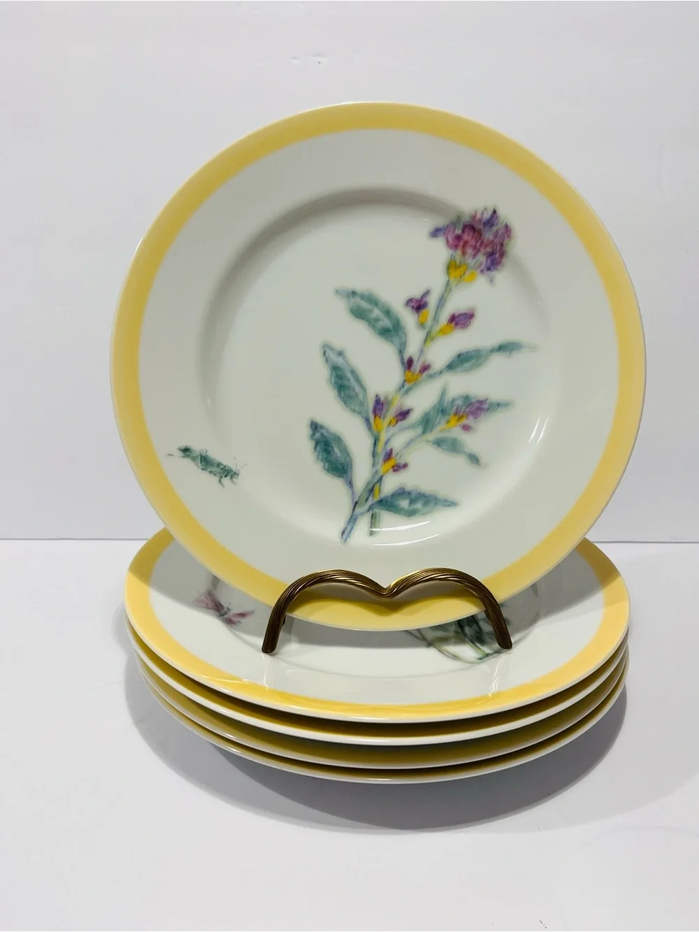 Williams Sonoma Flowering Herbs Yellow Rim Set of 5 Salad Plates 8.25” Japan